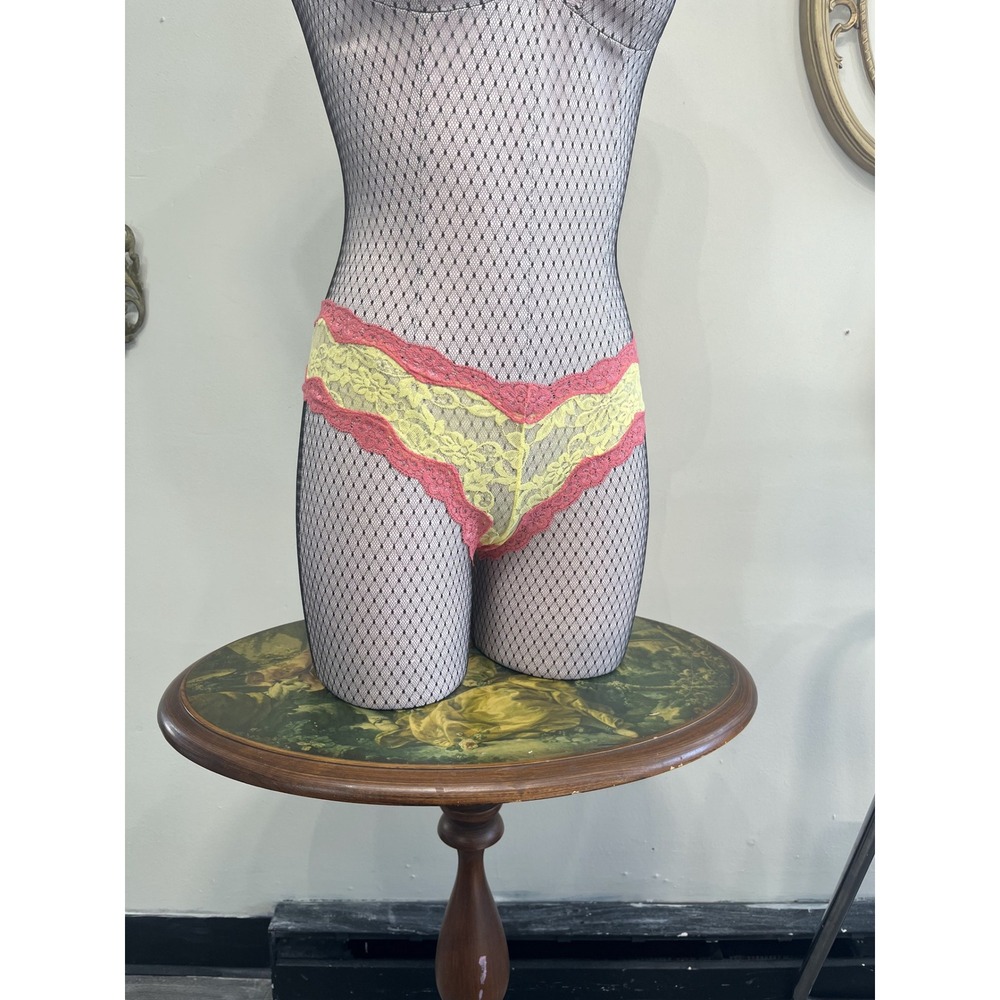Vintage Victoria's Secret Sexy Little Things Pink Yellow Lace Panties S